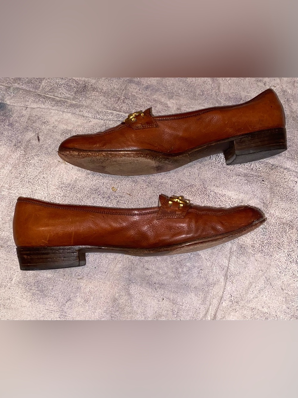 Ferragamo Gancini Horsebit Accent Gold Leather Loafers Shoes Flats 7.5 Vintage - Picture 7 of 9